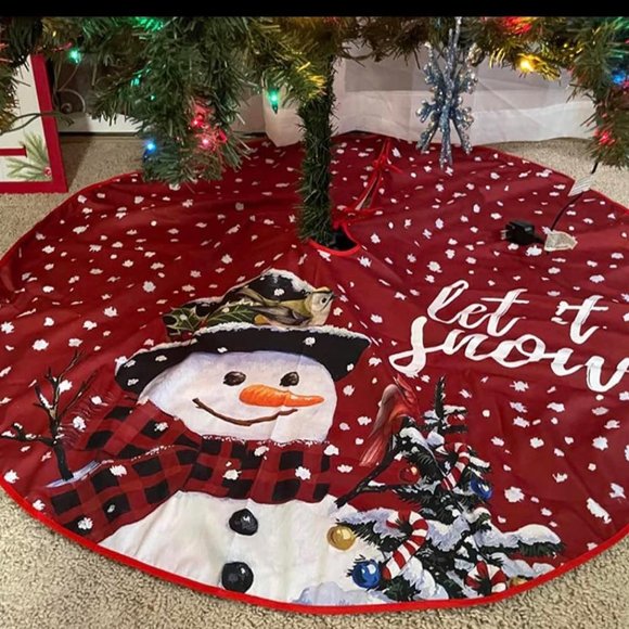 Red Christmas Tree Skirt 48 Inches Snowman Xmas Tree Skirt Farmhouse Christmas - Picture 1 of 7